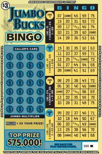 Jumbo Bucks Bingo scratch-off ticket