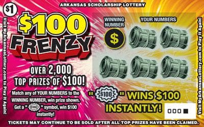 $100 Frenzy scratch-off ticket