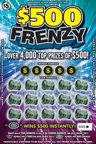 $500 Frenzy scratch-off ticket
