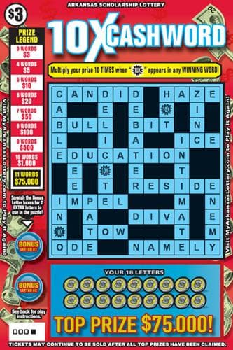 10X® Cashword scratch-off ticket