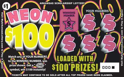 Neon $100 scratch-off ticket