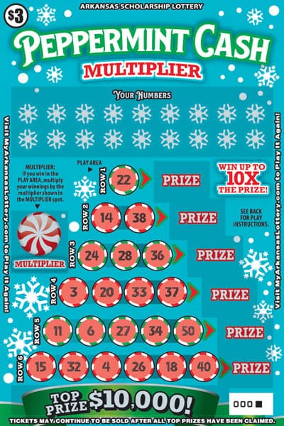 Peppermint Cash Multiplier scratch-off ticket