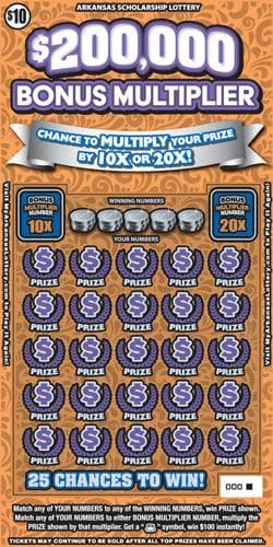 $200,000 Bonus Multiplier scratch-off ticket