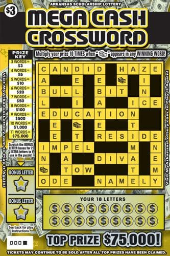 Mega Cash Crossword scratch-off ticket