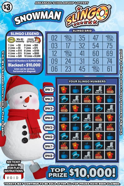 Snowman Slingo® scratch-off ticket