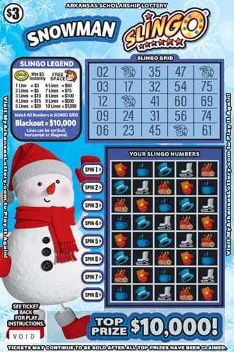 Snowman Slingo® scratch-off ticket