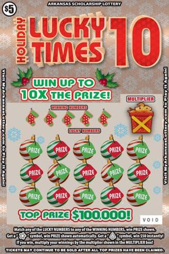 Holiday Lucky Times 10 scratch-off ticket