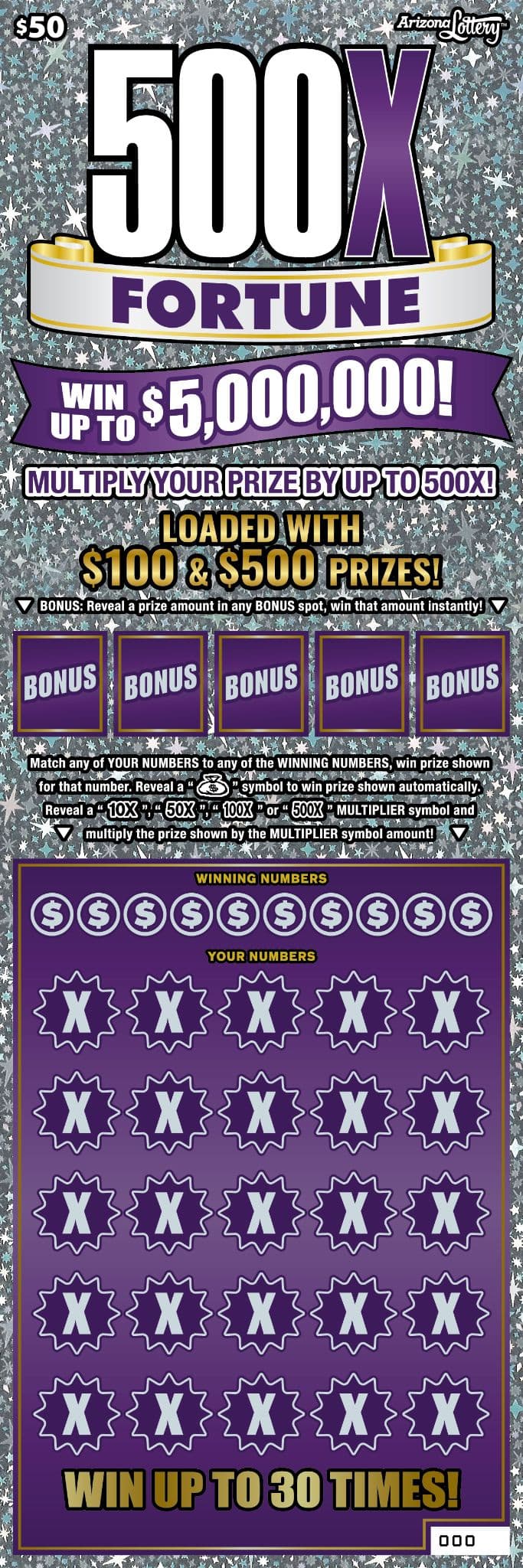 500X Fortune scratch-off ticket