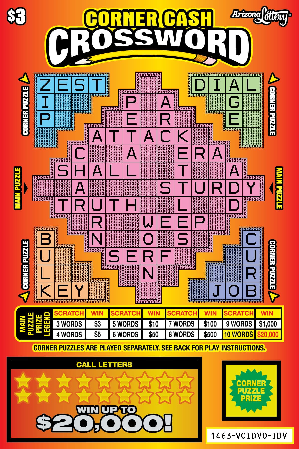 Corner Cash Crossword scratch-off ticket