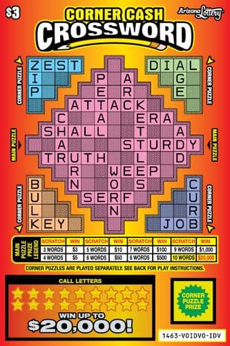 Corner Cash Crossword scratch-off ticket