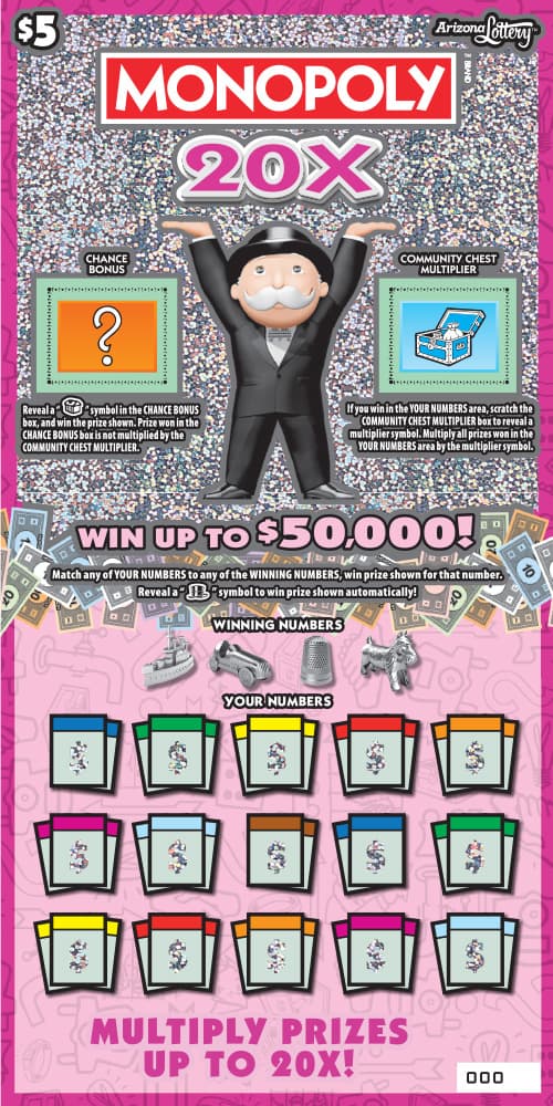 MONOPOLY 20X scratch-off ticket