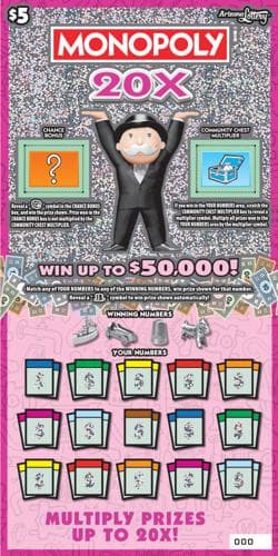 MONOPOLY 20X scratch-off ticket
