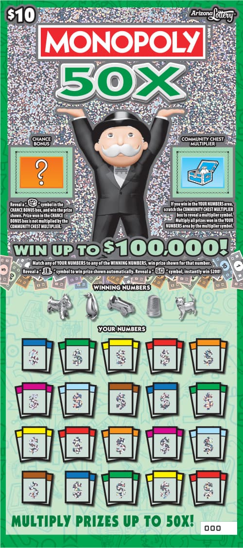 MONOPOLY 50X scratch-off ticket
