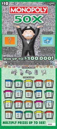 MONOPOLY 50X scratch-off ticket