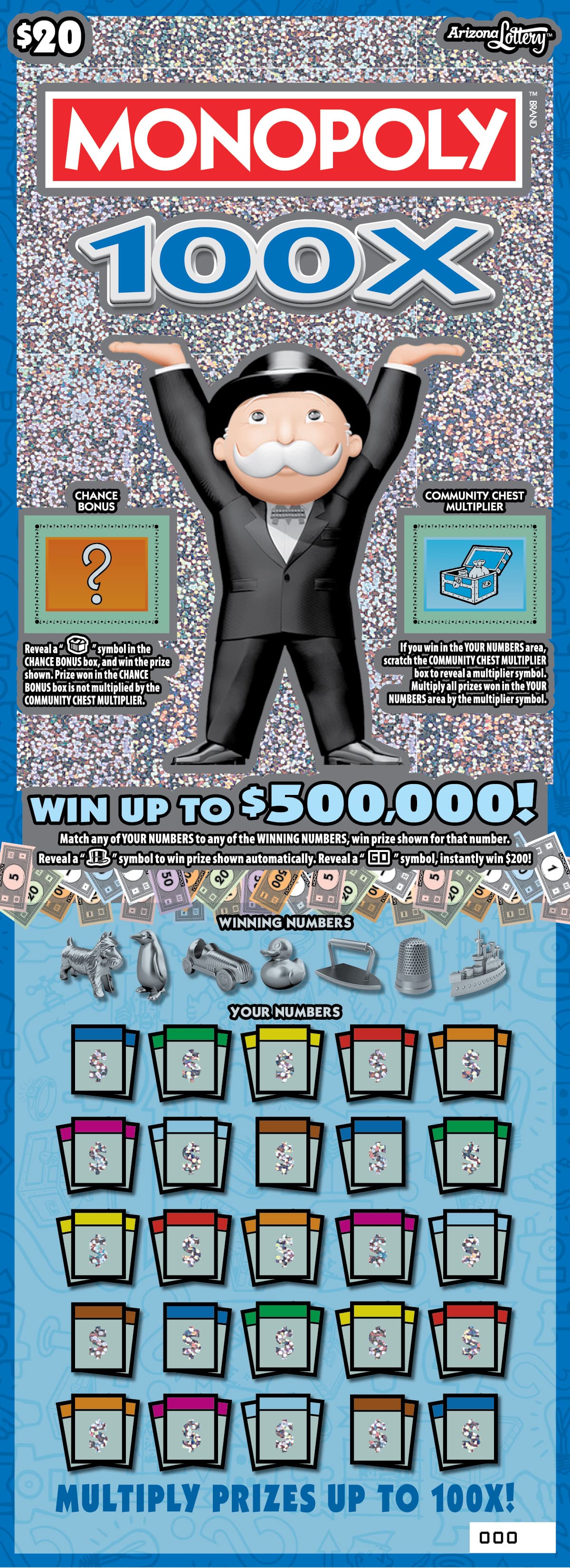 MONOPOLY 100X scratch-off ticket