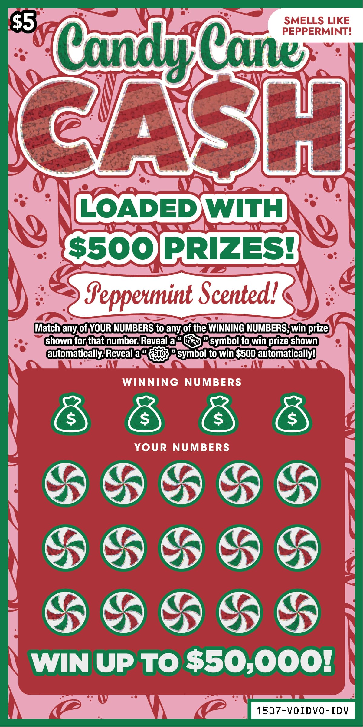 Candy Cane Cash scratch-off ticket