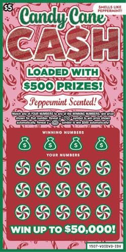 Candy Cane Cash scratch-off ticket