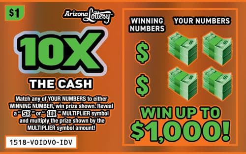 10X The Cash scratch-off ticket
