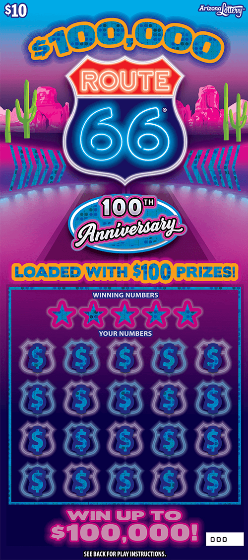$100,000 Route 66® scratch-off ticket