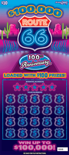 $100,000 Route 66® scratch-off ticket