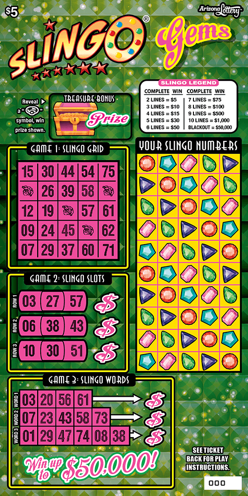 SLINGO® Gems scratch-off ticket