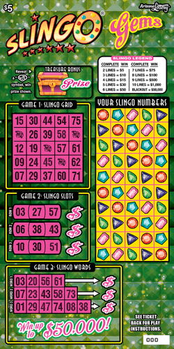 SLINGO® Gems scratch-off ticket