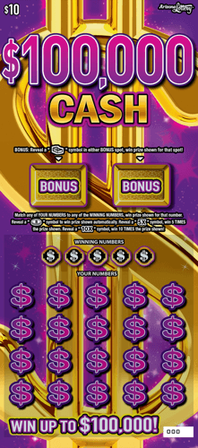 $100,000 Cash scratch-off ticket