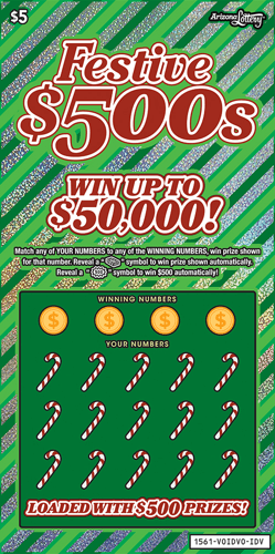 Festive $500s scratch-off ticket
