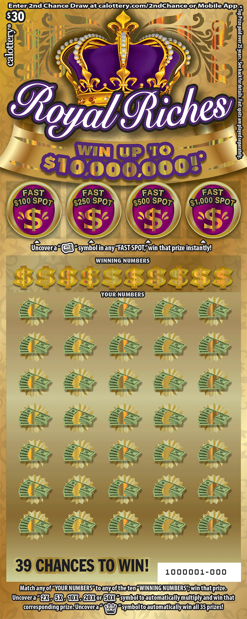 Royal Riches scratch-off ticket
