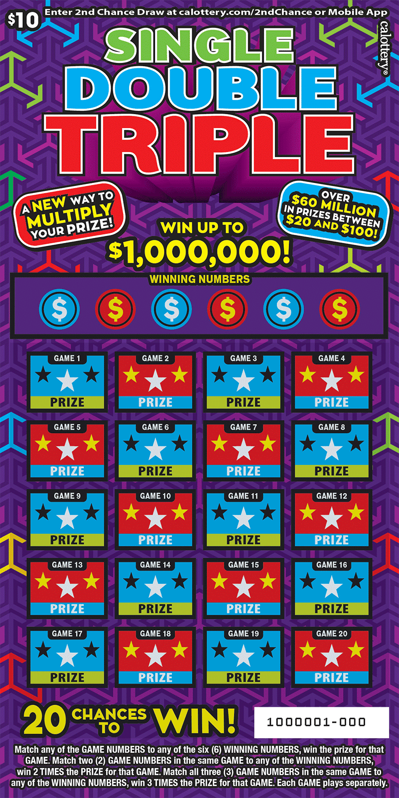Single Double Triple scratch-off ticket