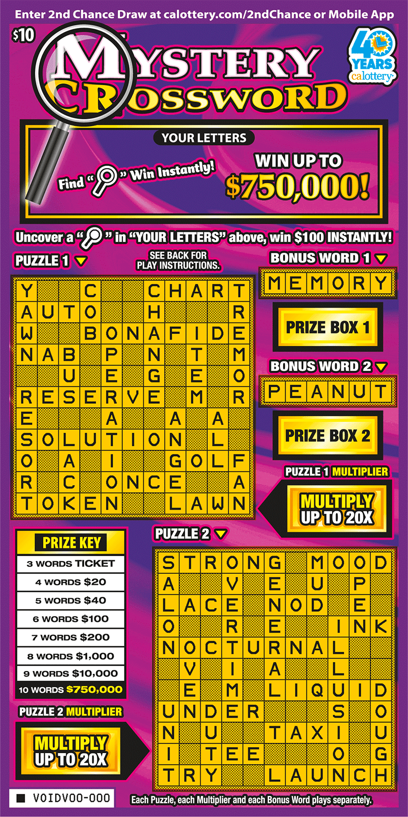 Mystery Crossword scratch-off ticket