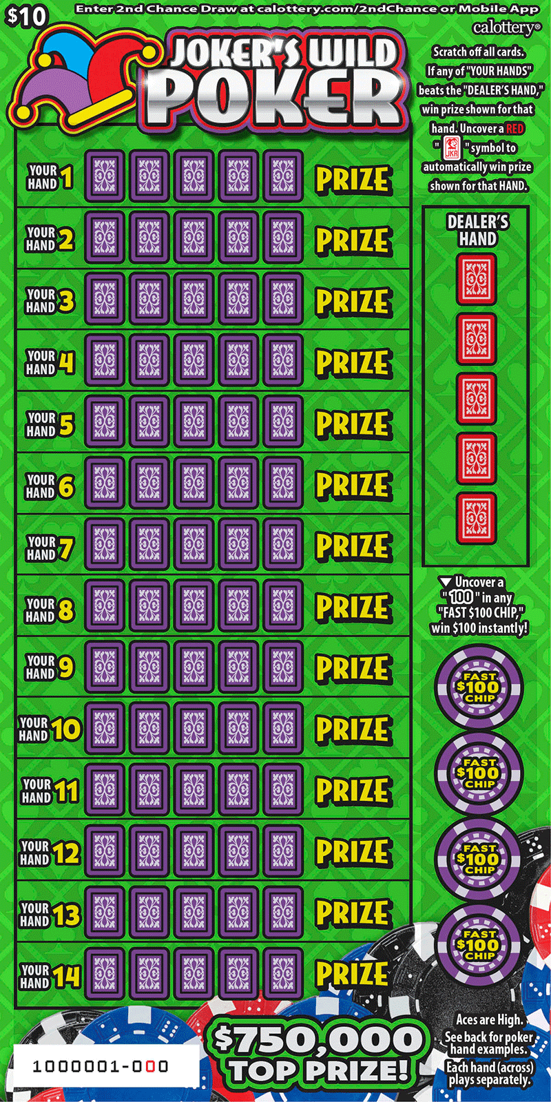 Joker's Wild Poker scratch-off ticket