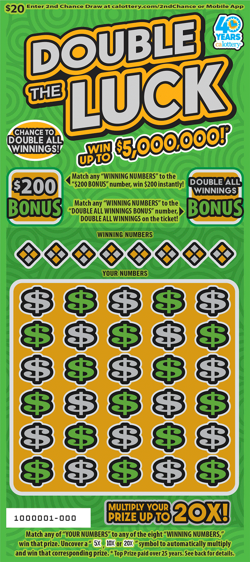 Double The Luck scratch-off ticket