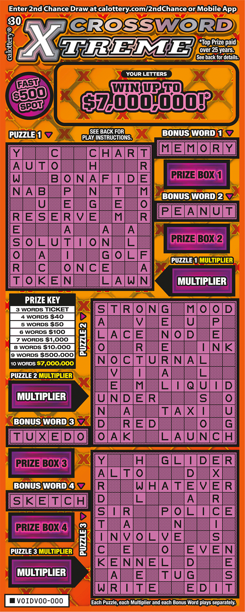 Crossword Xtreme scratch-off ticket