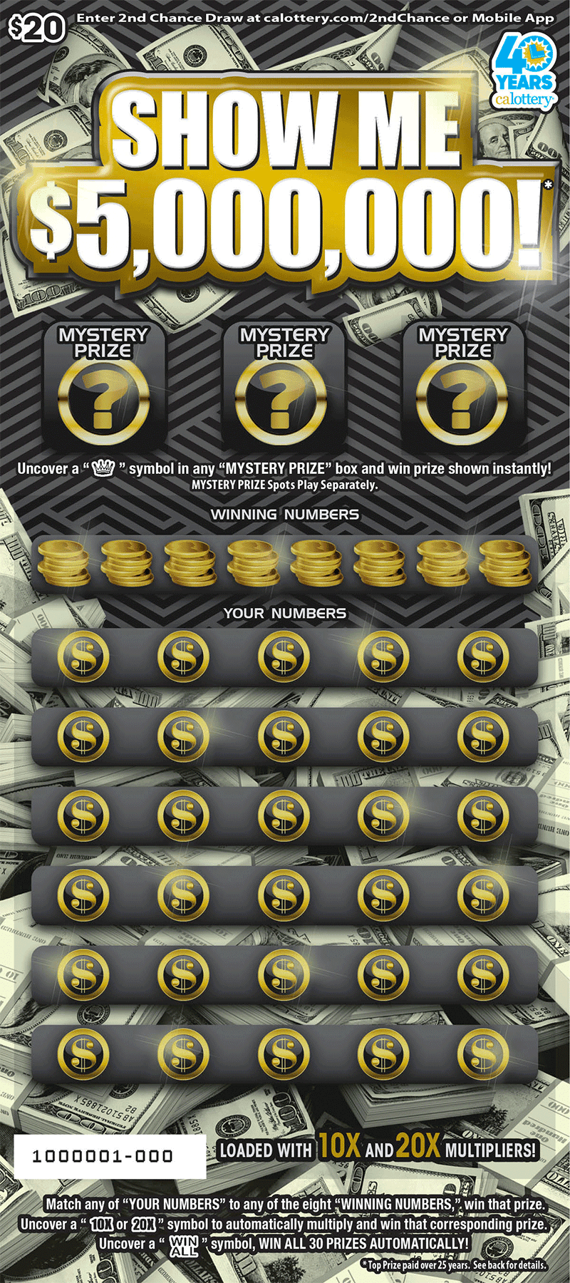 Show Me $5,000,000! scratch-off ticket