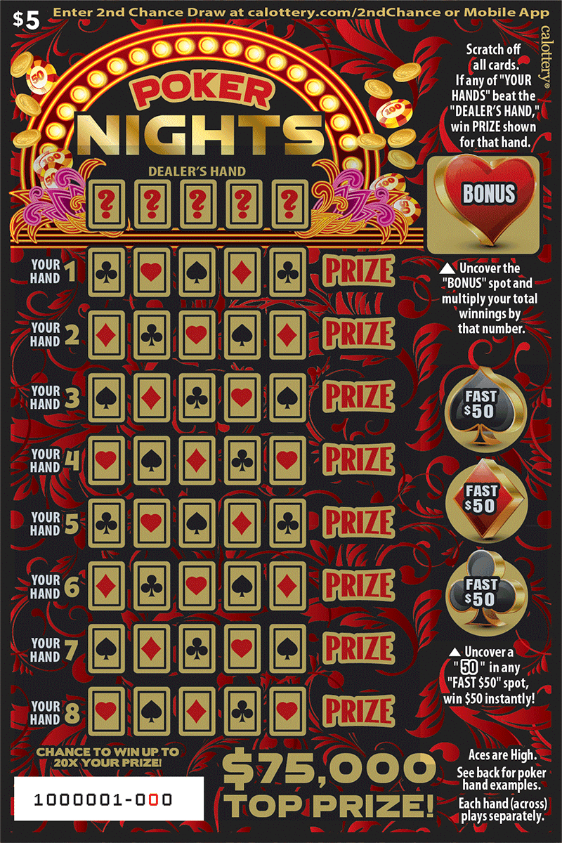 Poker Nights scratch-off ticket