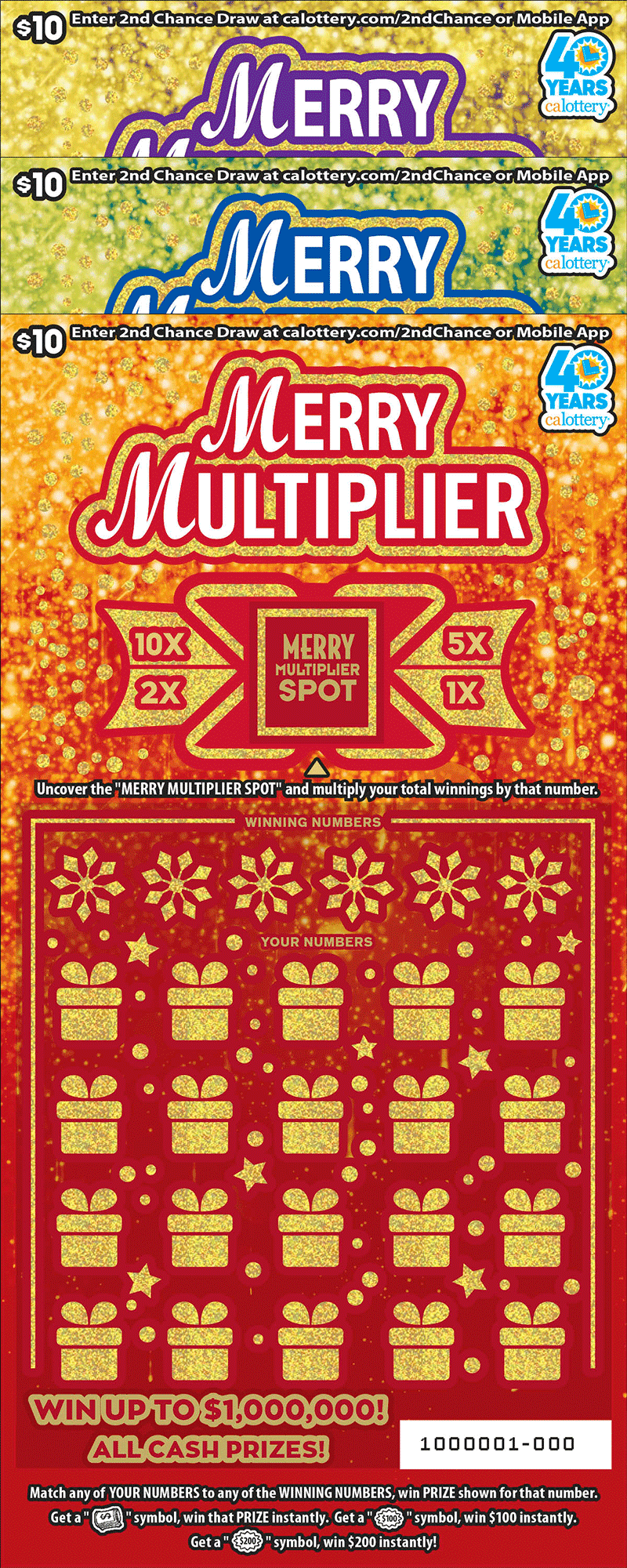 Merry Multiplier scratch-off ticket