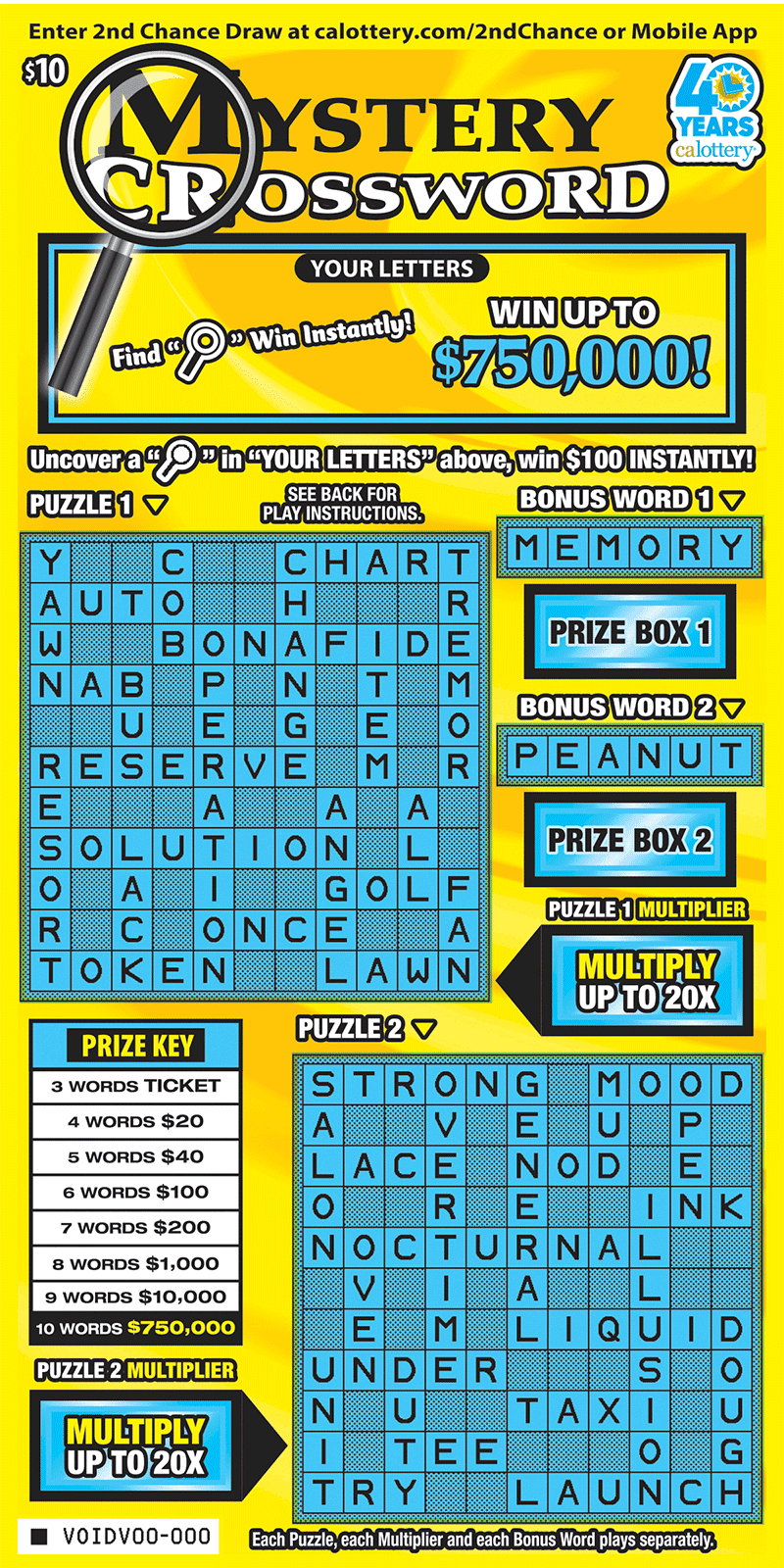 Mystery Crossword scratch-off ticket