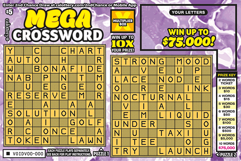 MEGA Crossword scratch-off ticket