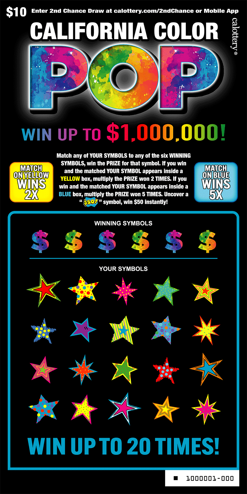 California Color Pop scratch-off ticket