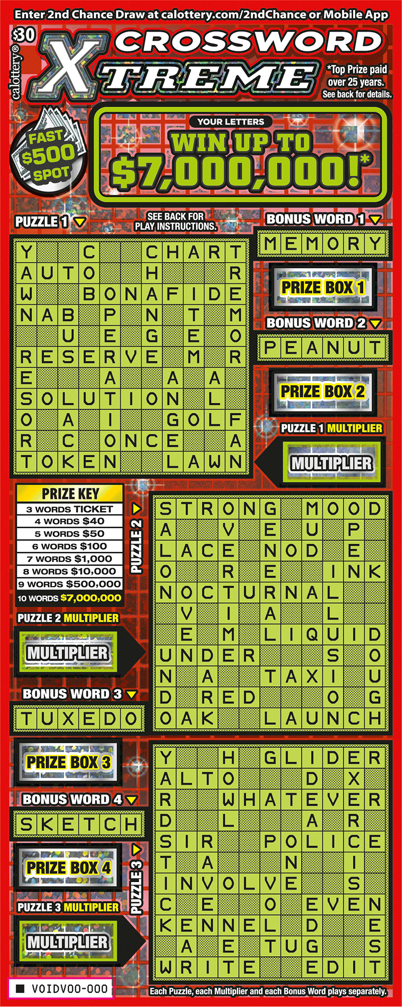 Crossword Xtreme scratch-off ticket