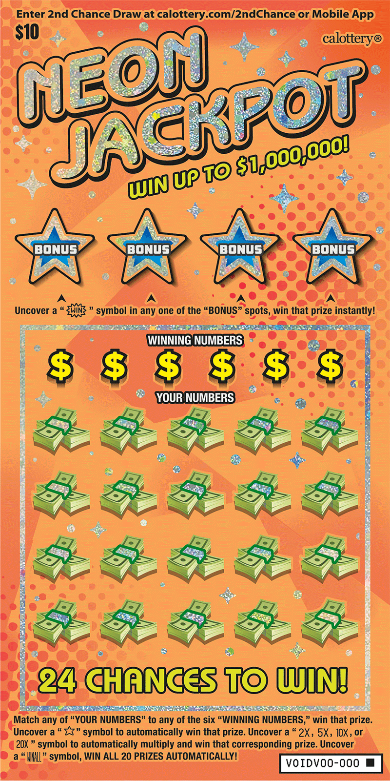 Neon Jackpot scratch-off ticket