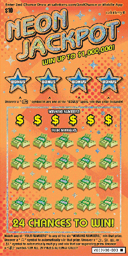 Neon Jackpot scratch-off ticket