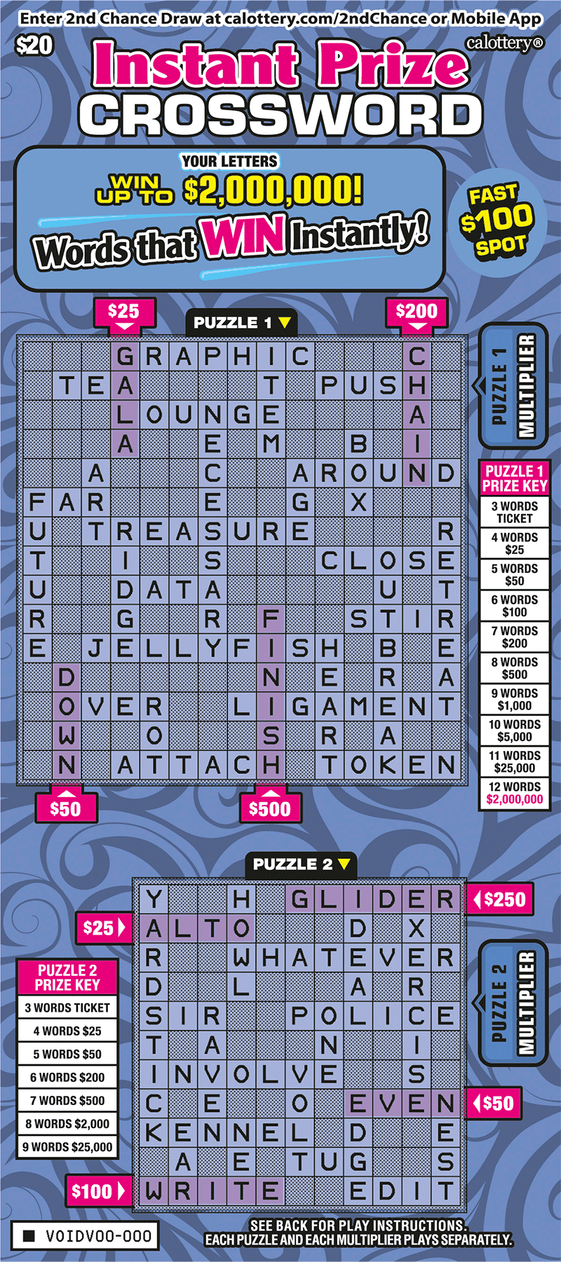 Instant Prize Crossword scratch-off ticket