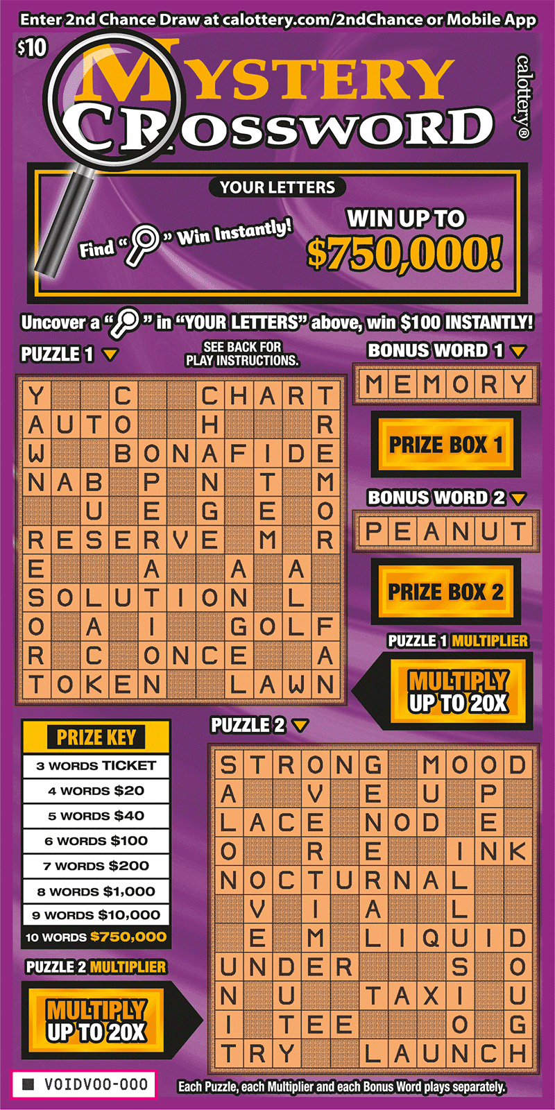 Mystery Crossword scratch-off ticket