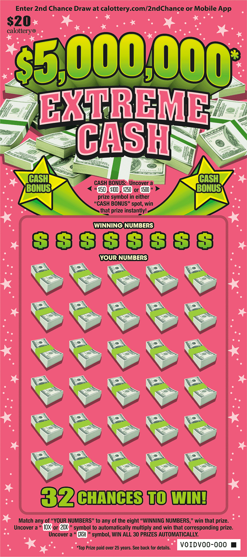 $5,000,000 Extreme Cash scratch-off ticket