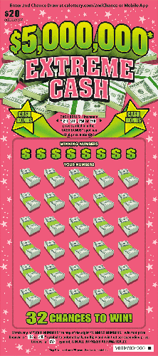 $5,000,000 Extreme Cash scratch-off ticket