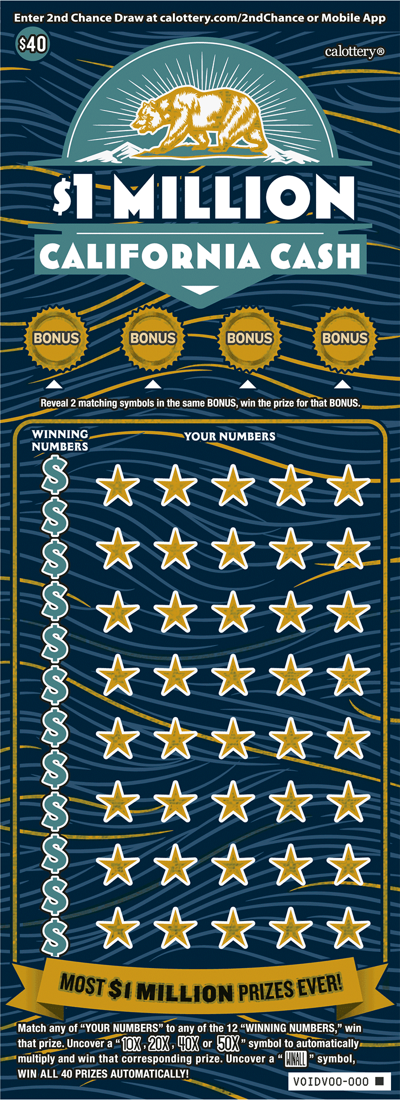 $1 Million California Cash scratch-off ticket