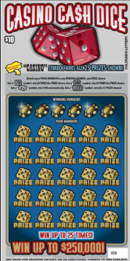 Casino Ca$h Dice scratch-off ticket