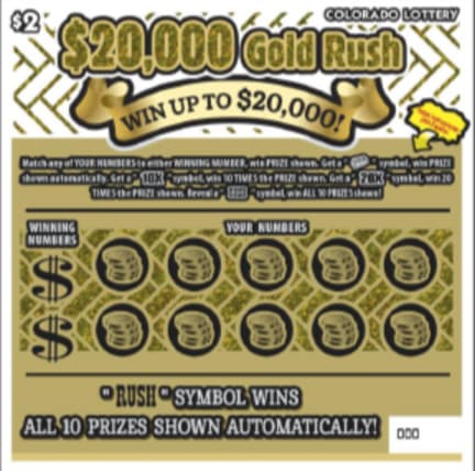 $20,000 Gold Rush scratch-off ticket